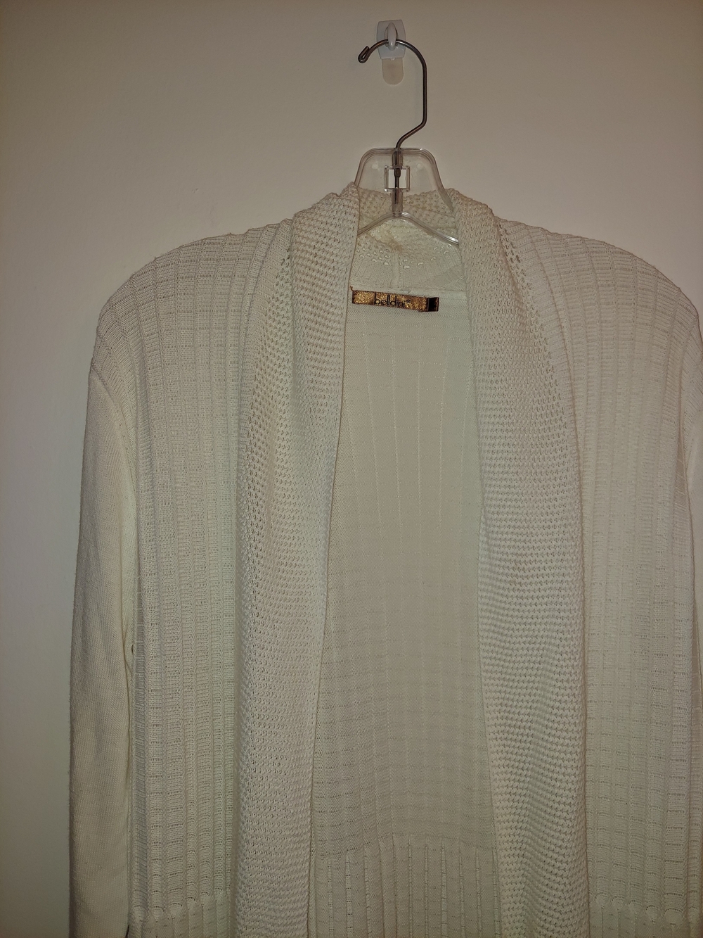 Belldini Cream Open-Front Ribbed Knit Cardigan - Picture 2 of 6